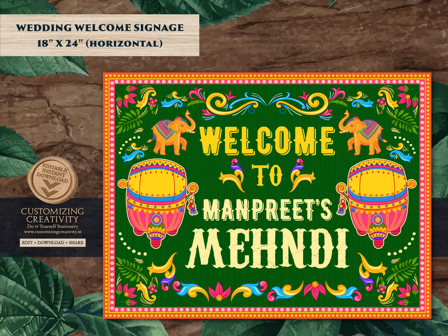 Mehndi Welcome Signs as Mehndi Signs, Jaggo Welcome signs & Mendhi signs, Punjabi Wedding Maiyan Signs as Mehendi decor sign Rickshaw Desi