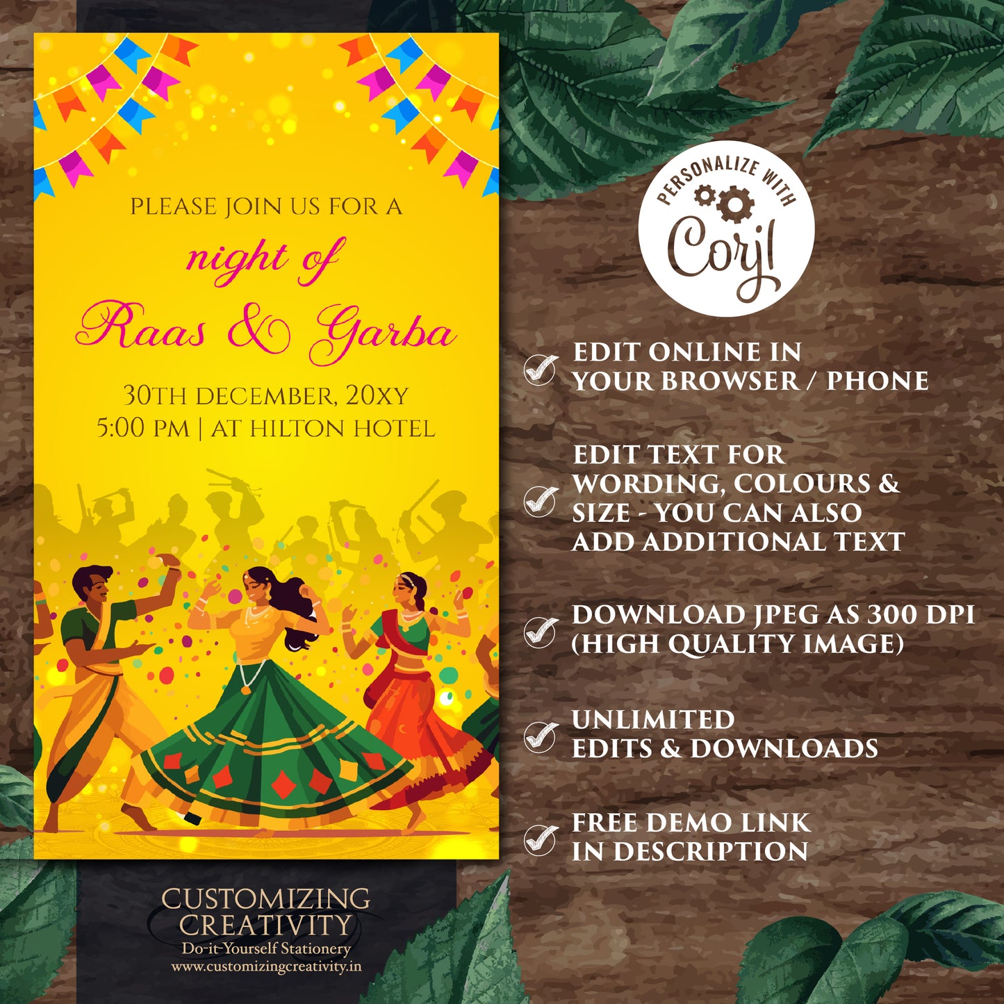 Dandiya Raas night invites Digital Navratri invitations, Raas Garba invitations & Digital Dandiya invitation, Wedding Dandiya night invite