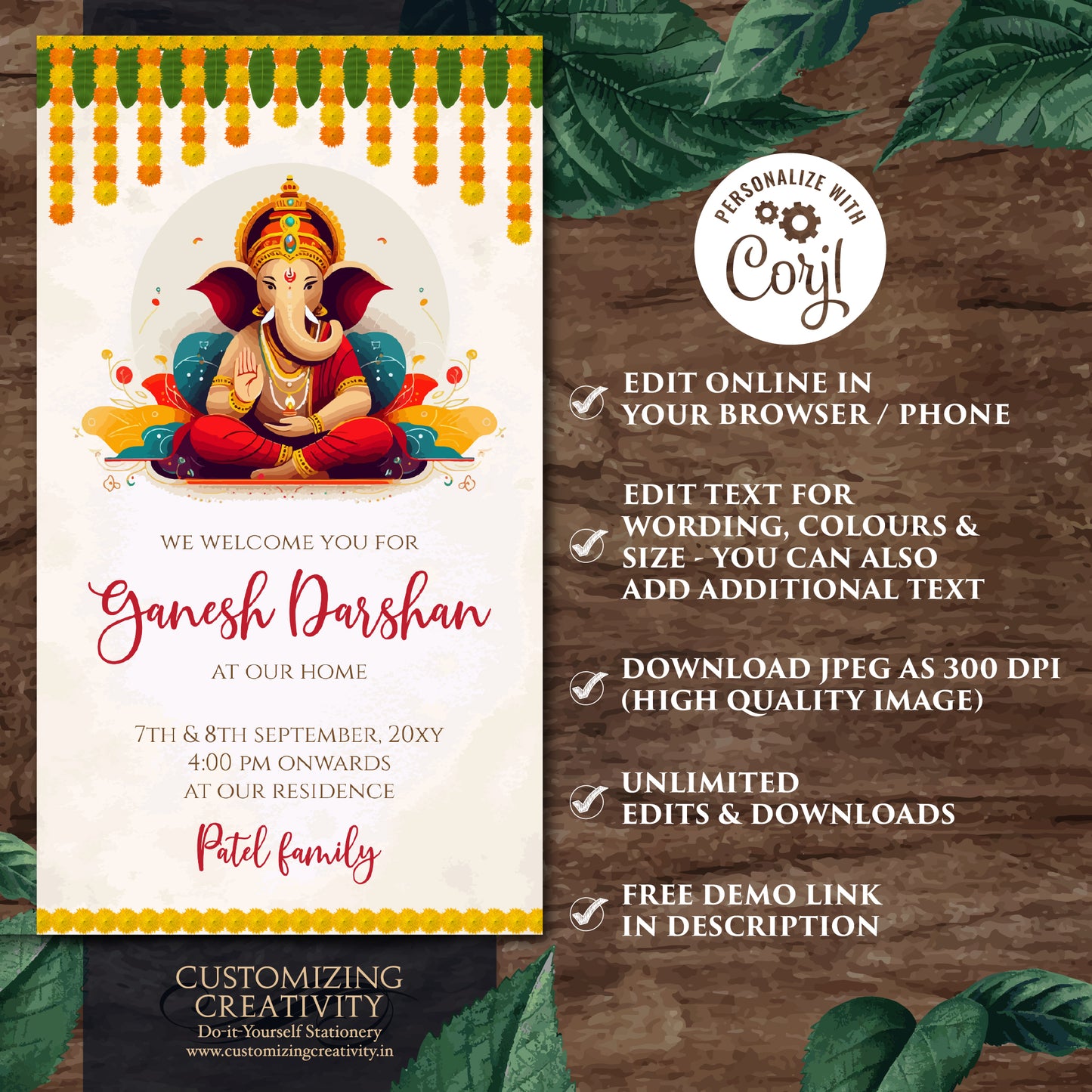 Ganesh Chaturthi invites Ganesh Darshan card, Ganesha invitations as Ganpati darshan invitations & Ganesh puja cards as Ganpati invitations