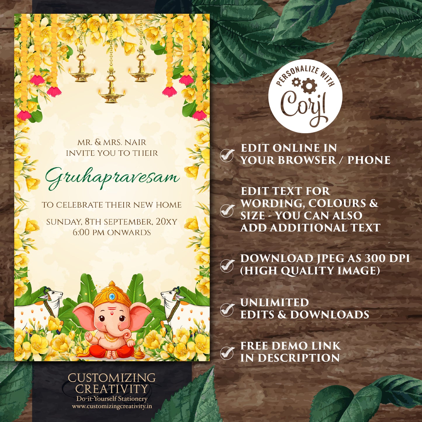 Indian Housewarming invitation as Tamil Housewarming invite Telugu, Grihapravesh invite Gruhapravesham invite Digital, Gruhapravesam invite