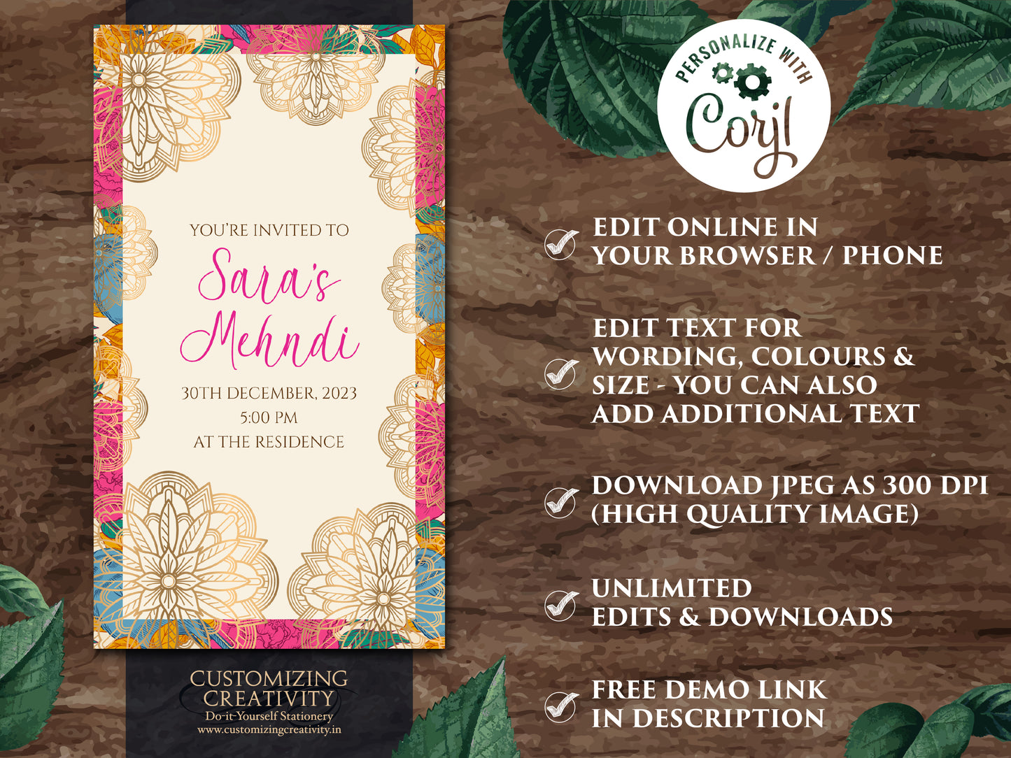 Mehendi invitations as Henna Party invites Mehndi Invites, Mehndi invitations as Mendhi invites, Mendhi Night invite & Digital Mehndi invite