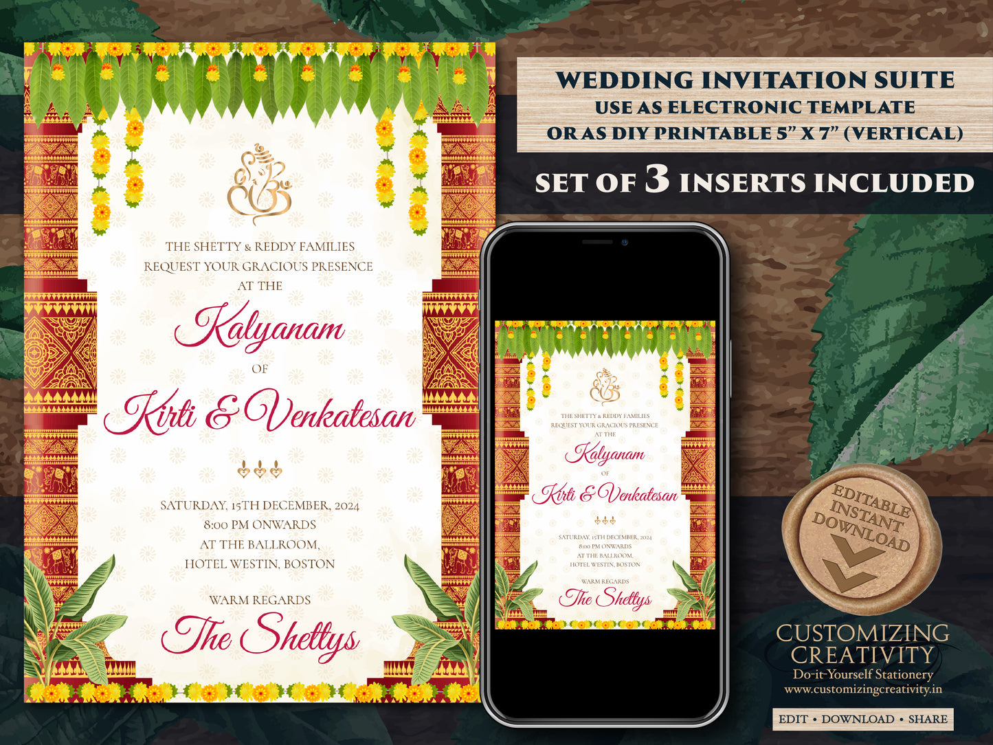 South Indian Wedding invitation as Tamil Wedding invite, Tamil Wedding cards & Tamil wedding invitation, Telugu Wedding invitation Indian