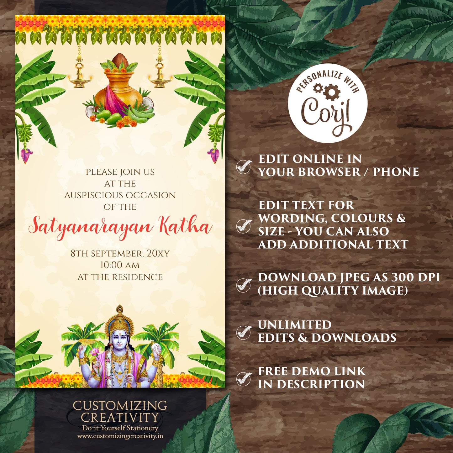 Satyanarayan invitation Indian puja invite & Satyanarayan katha invite, Satyanarayan pooja invitation Indian Satya Narayan katha invitation,