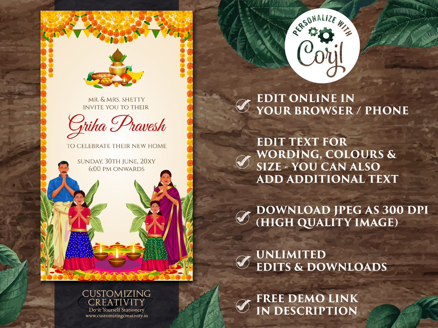 Indian Housewarming invite as Gruhapravesam invitation, House warming cards as Pooja invite, Gruha pravesh invitation & Griha pravesh invite