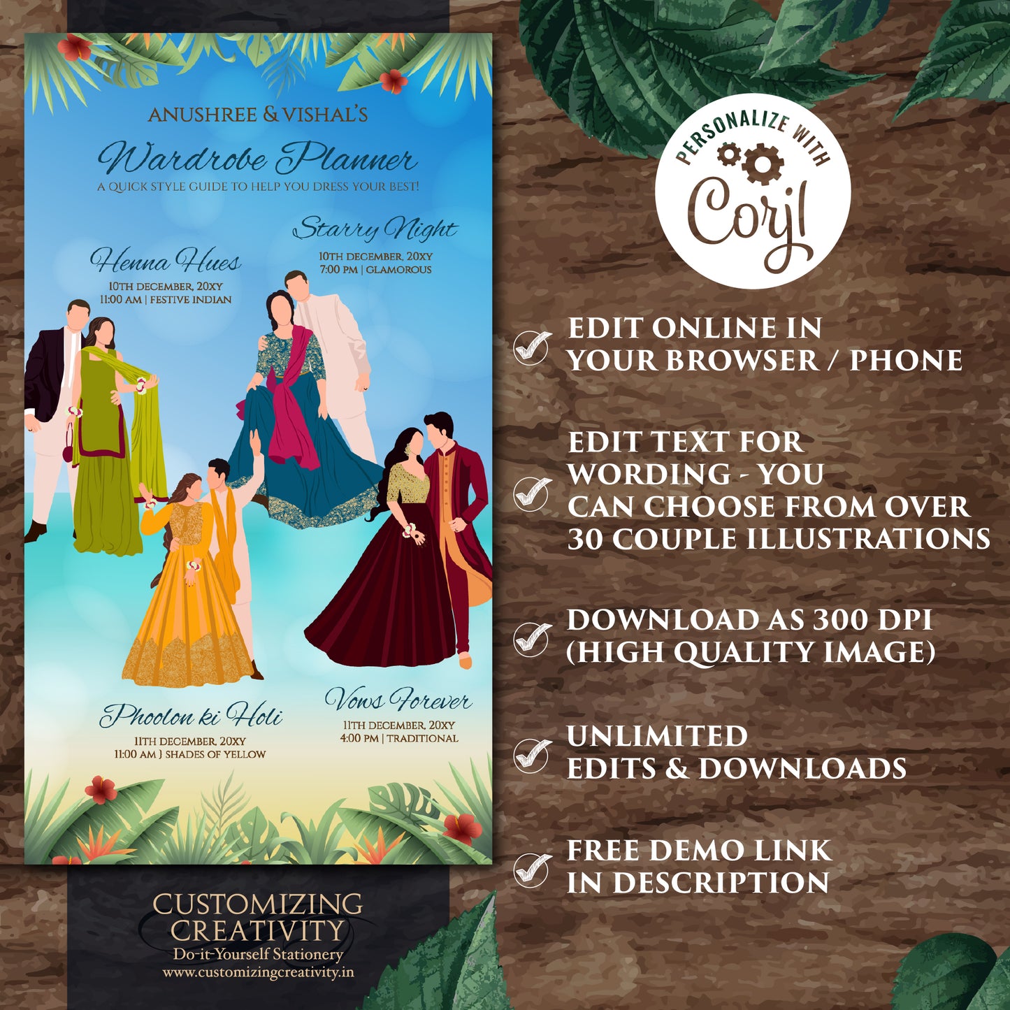 Hindu Wedding Program Indian Wedding Wardrobe Planner, Indian Program & Digital Indian wedding itinerary as Digital Indian wedding Timeline
