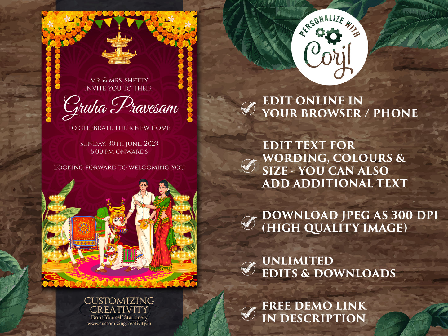 Gruha pravesh invite & Griha pravesh invite, Housewarming invite as Gruhapravesam invitation, Indian Housewarming invitation as Pooja invite