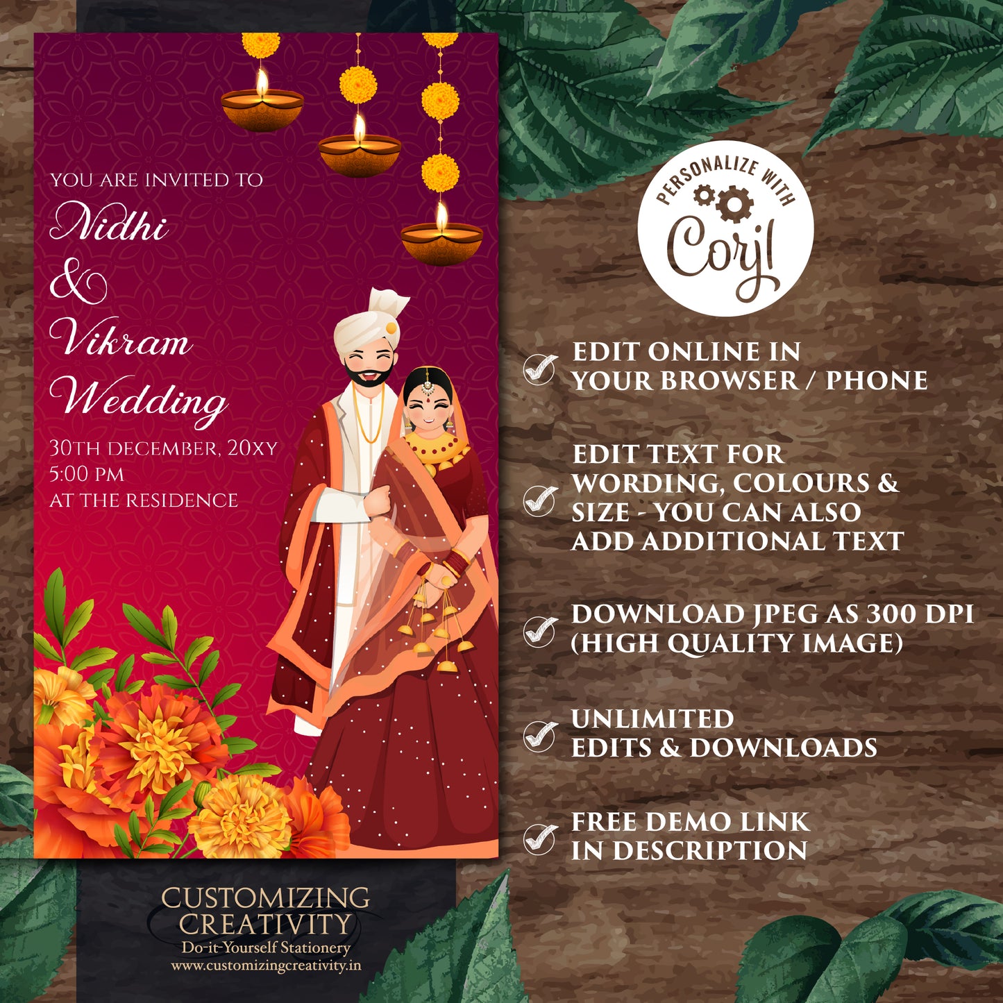 Digital Indian Wedding card Hindu Wedding invite, Hindu invitation as Hindu wedding cards, Indian Wedding invitation & Indian wedding invite