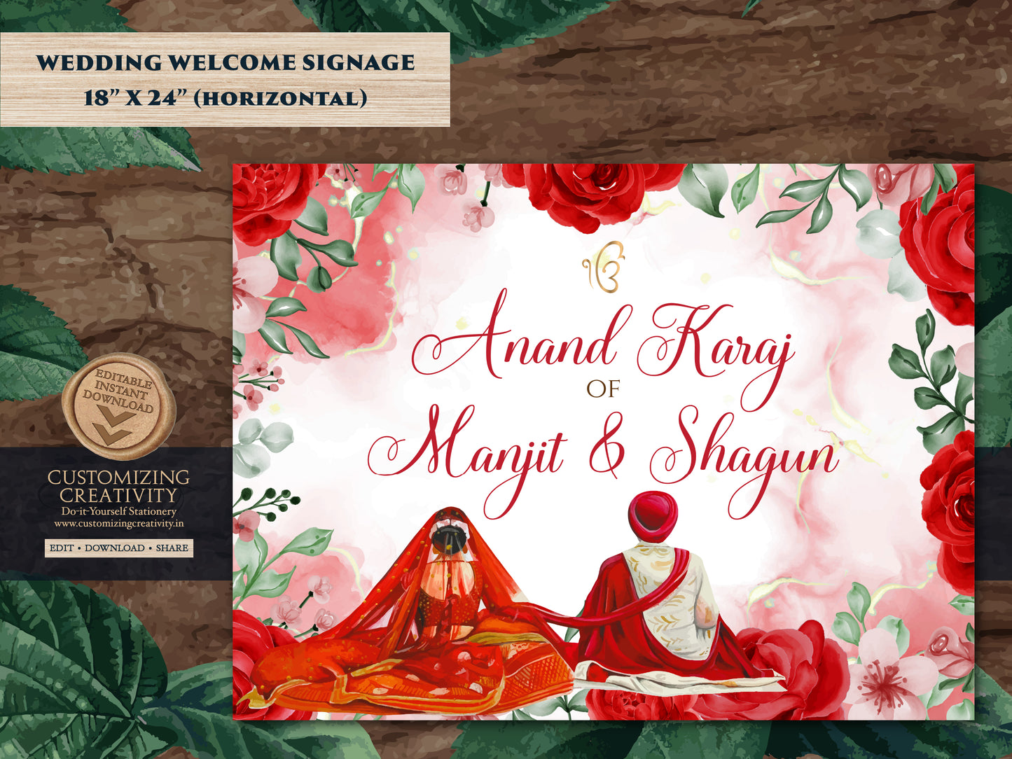 Sikh Wedding Welcome Signs as Punjabi Welcome Signs, Anand Karaj Welcome Sign & Sikh Wedding Signs, Anand Karaj Signs as Indian Wedding Sign