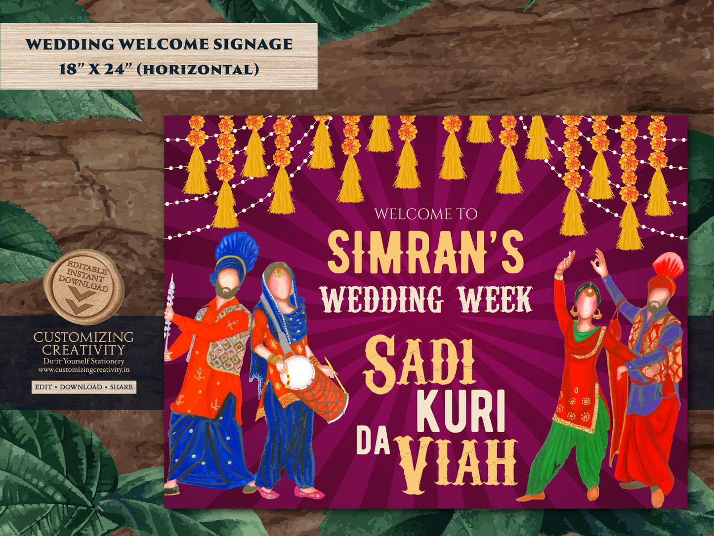 Sadi Kuri da Viah, Punjabi Welcome sign & Sikh Welcome sign, Punjabi Wedding Welcome sign as Punjabi Wedding decor sign, Punjabi Entry sign