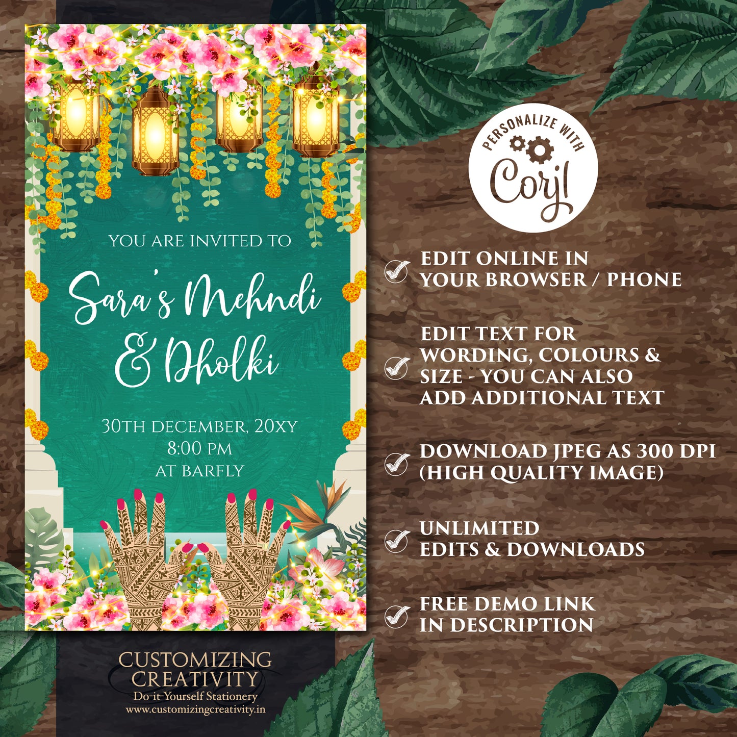 Dholki invitations Mehndi invites, Digital Muslim Dholki invites Mehndi invitation, Mehendi invite as Digital Pakistani wedding invitation