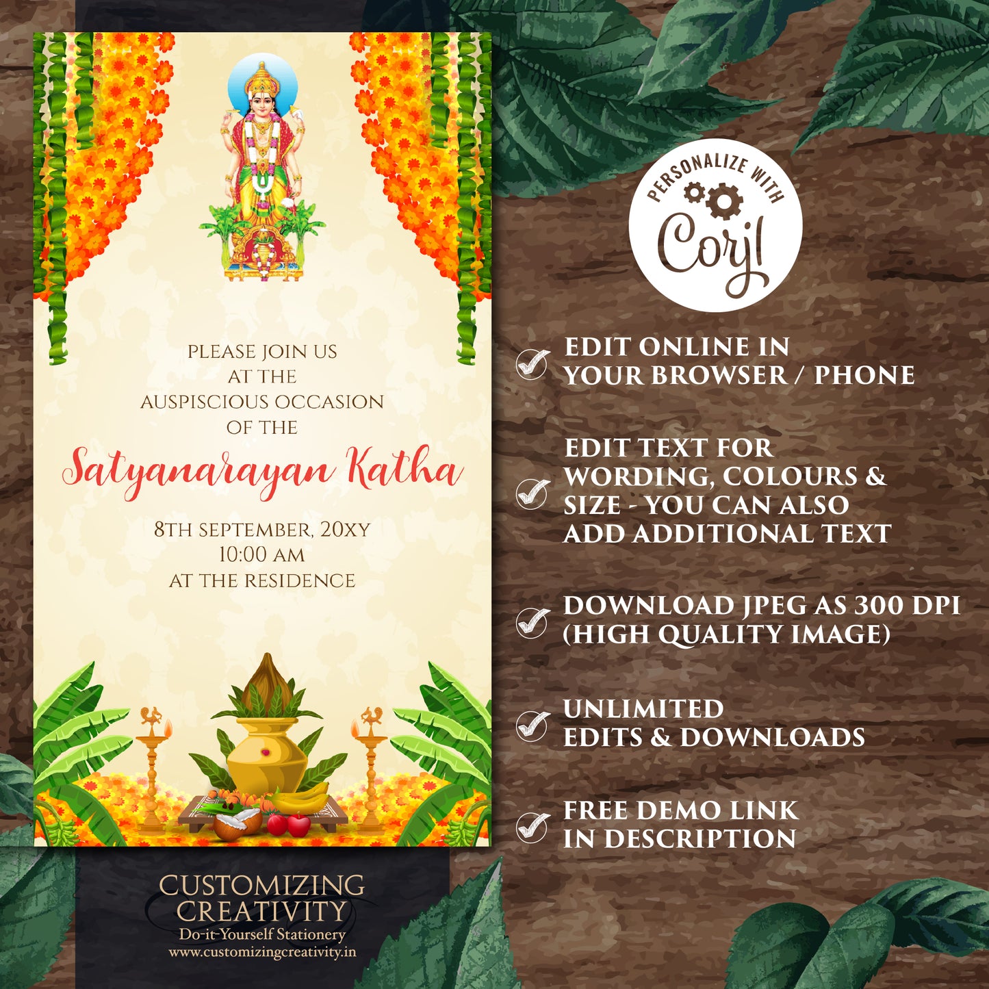 Satya Narayan katha invitation Satyanarayan pooja invitation Indian, Satyanarayan invitation Indian puja invite & Satyanarayan katha invite