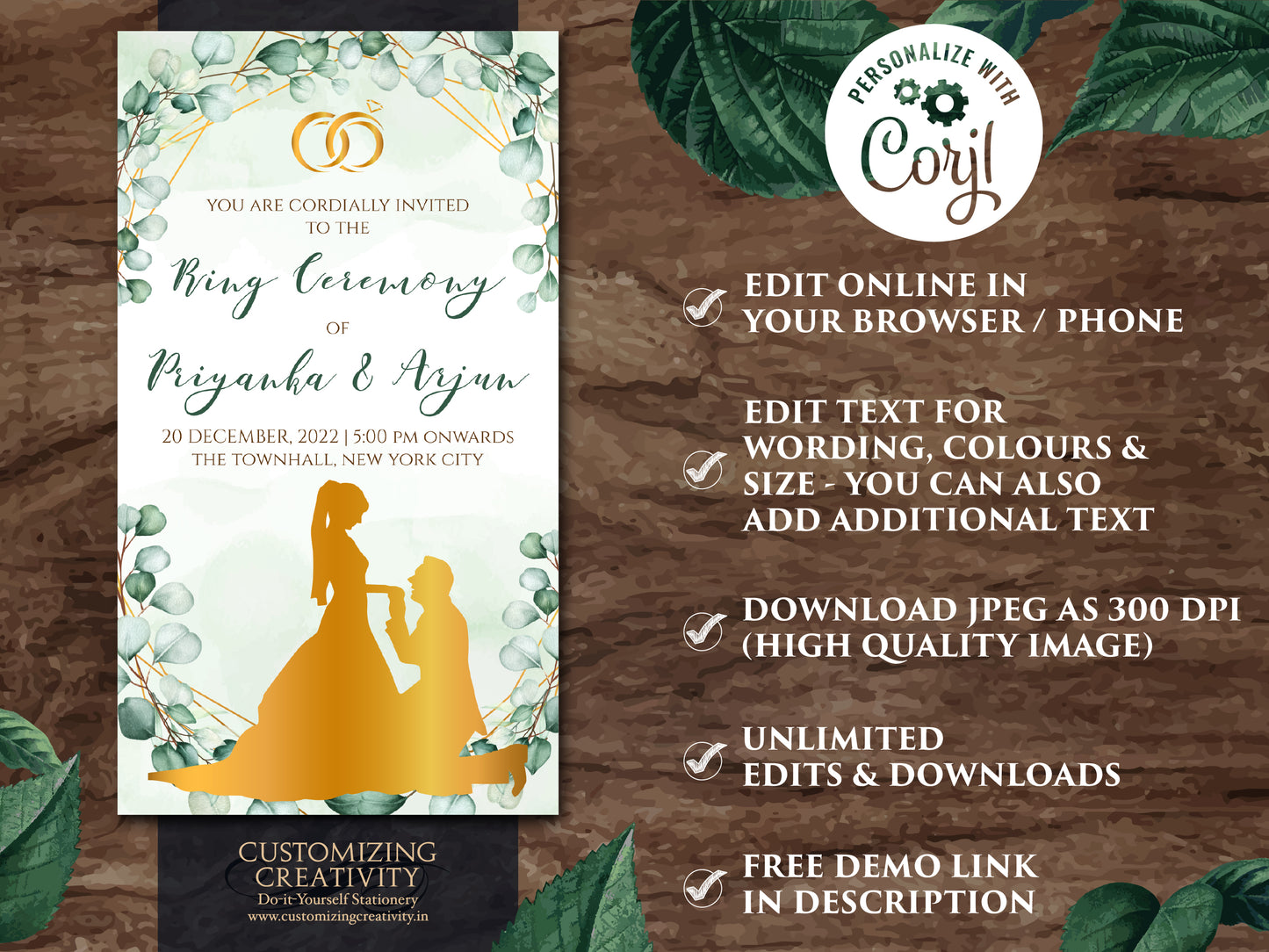 Ring Ceremony cards & Roka Card Digital, Ring Ceremony invite as Hindu Engagement invites, Indian Engagement Cards as Engagement Invitations