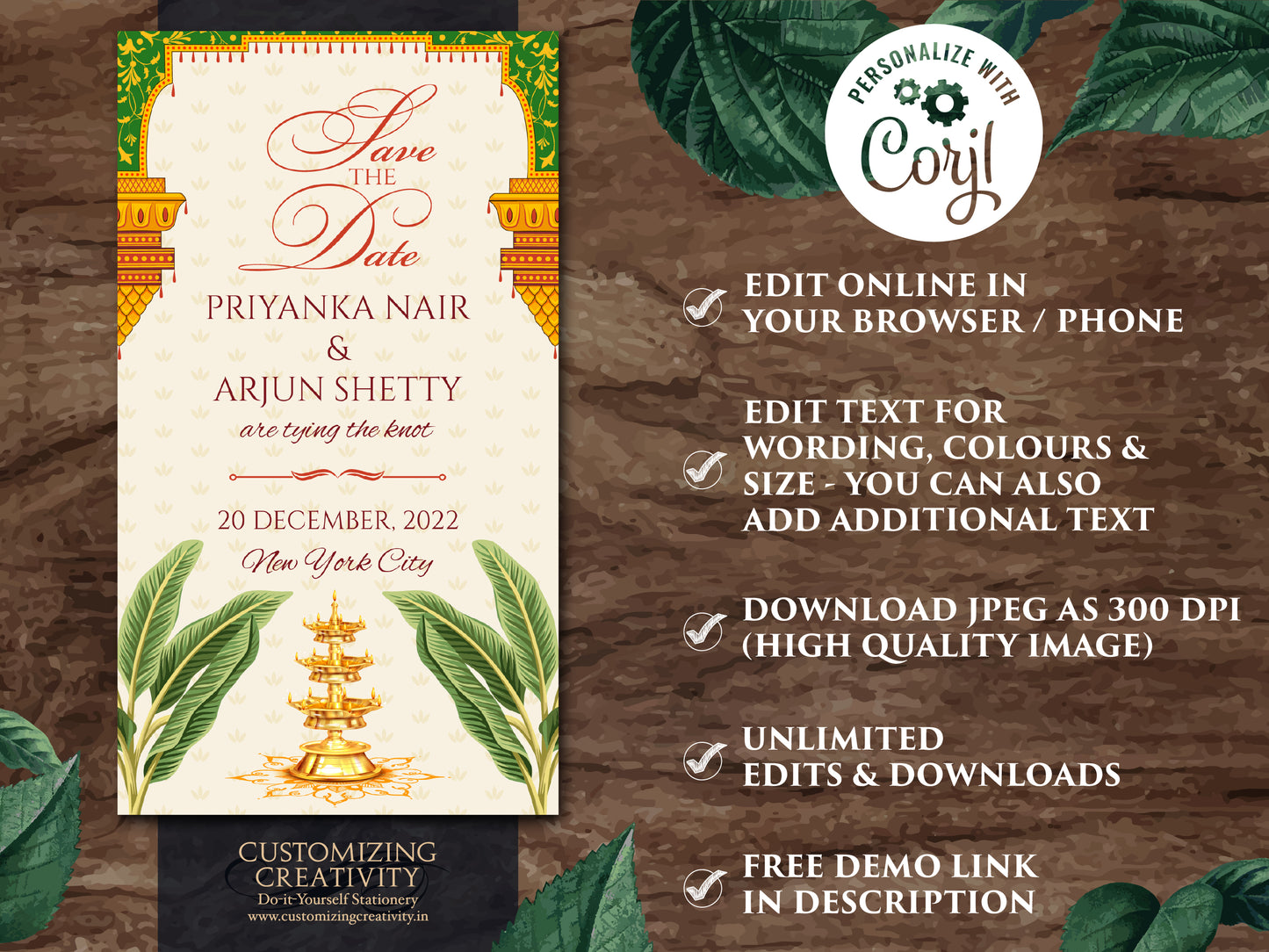 Save the date South Indian Wedding as Digital Save the date Tamil, Kalyanam Save the dates Hindu & South Indian Save the Date Telugu Wedding