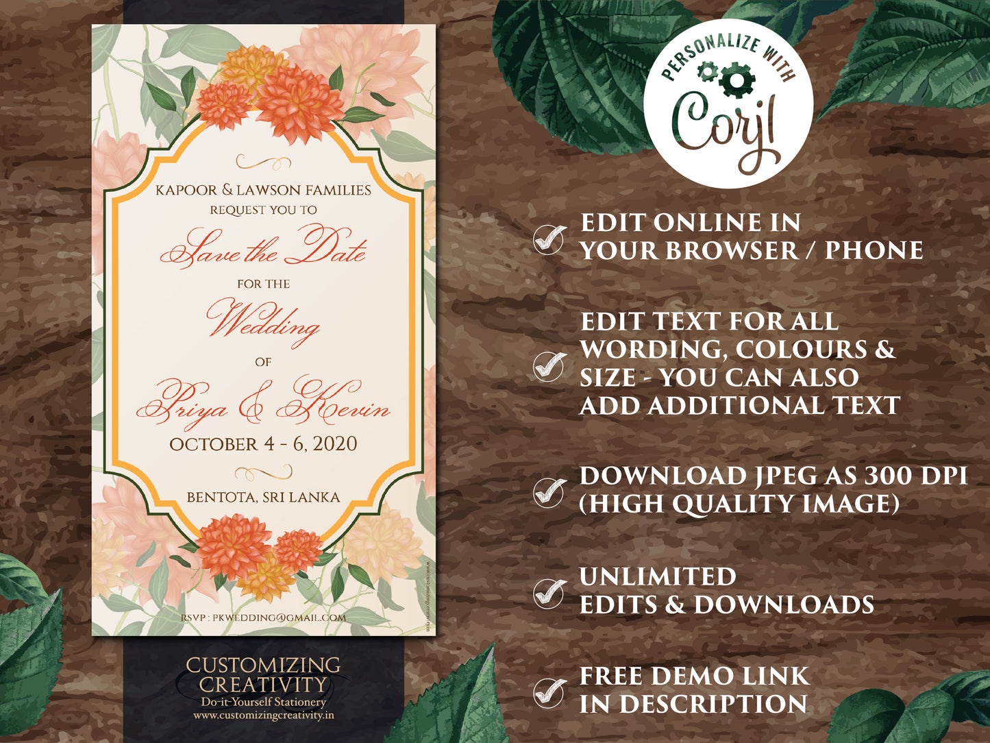 Marigold Save the date Orange as Indian Save the Date Digital, Electronic Save the Date Hindu & Traditional Save the Date Desi Wedding DIY