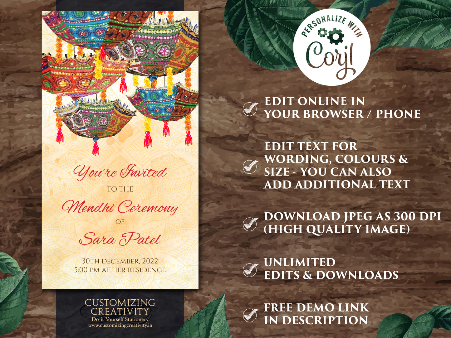 Mehndi invitations, Mendhi invites as Henna Party invites, Mehndi Invites, Henna Night invitations Electronic DIY & Digital Mehndi invites