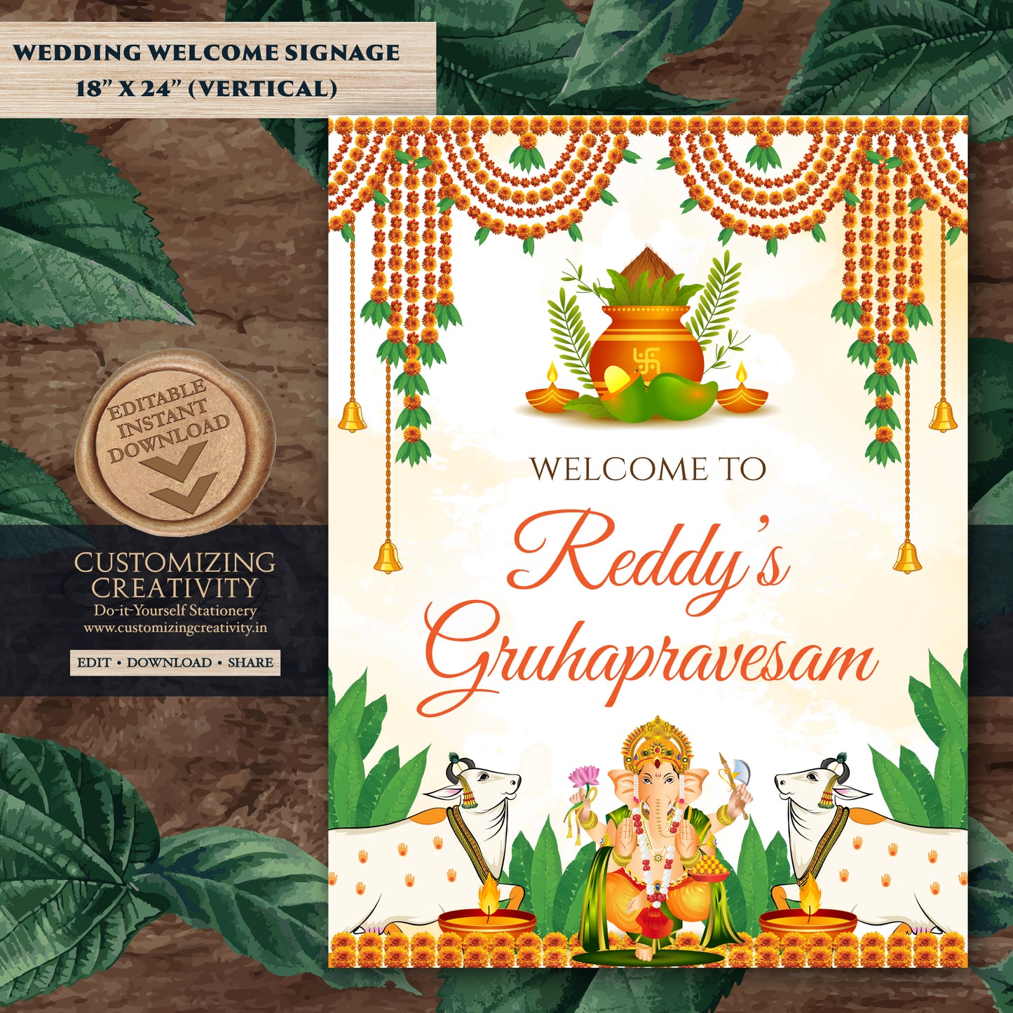 Indian Housewarming welcome sign Gruhapravesham Welcome sign, Indian Housewarming signs Grihapravesh Welcome sign & Gruhapravesam signs