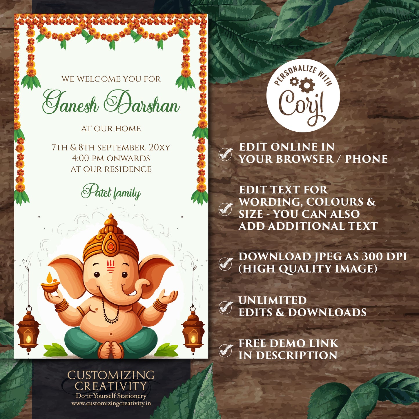 Ganpati darshan invitation card Ganesh pooja invite, Ganesh invitations Digital Ganpati invites Ganesh Chaturthi card as Ganpati invitations