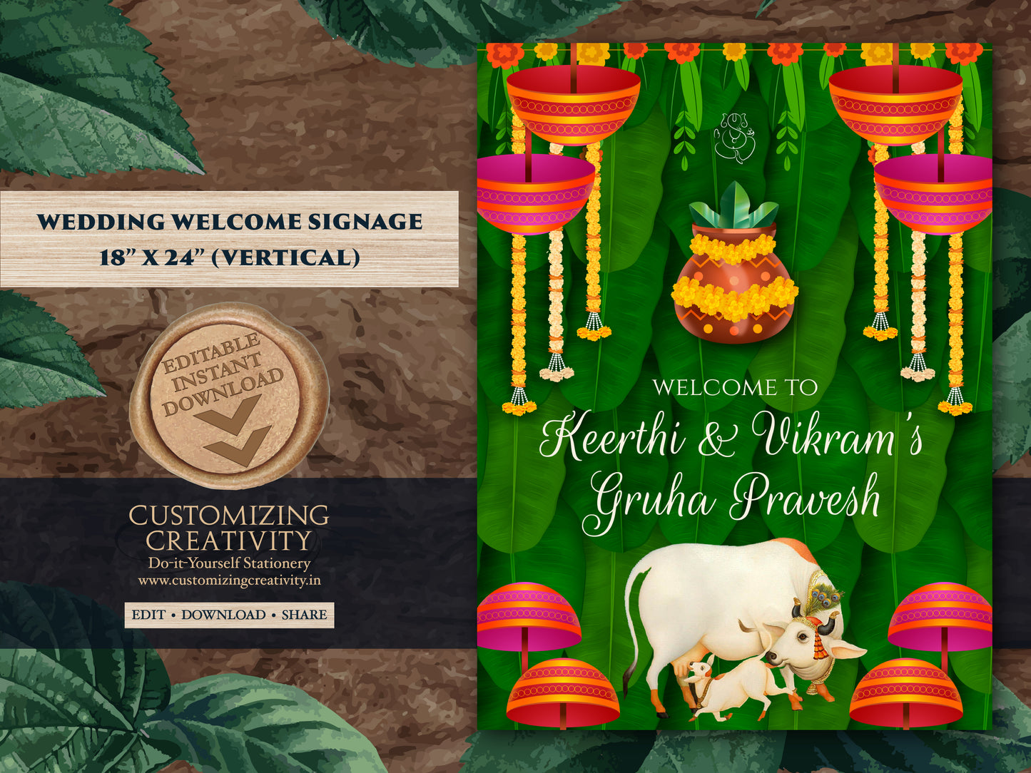 Griha Pravesh sign as Gruha Pravesam sign, Housewarming board as Housewarming banner, Indian Housewarming Welcome sign & Housewarming poster