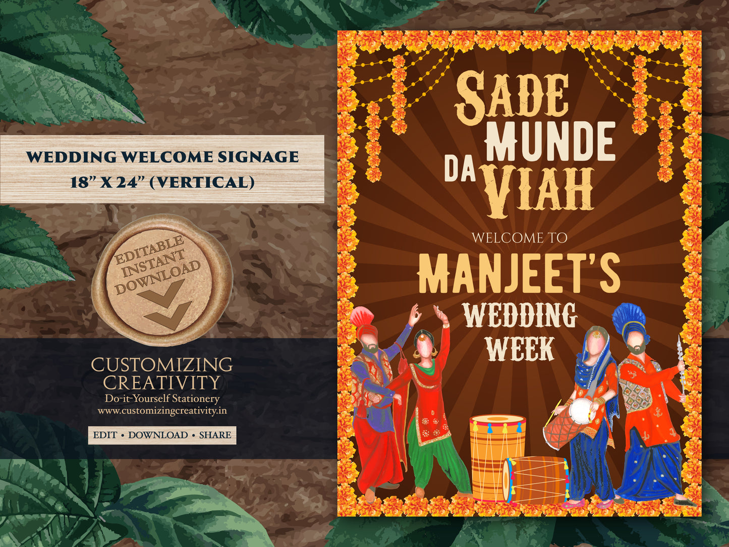 Sade Munde da Viah, Punjabi Welcome signs & Sikh Welcome signs, Punjabi Wedding signs as Punjabi decor sign, Punjabi Entry sign Sikh Wedding