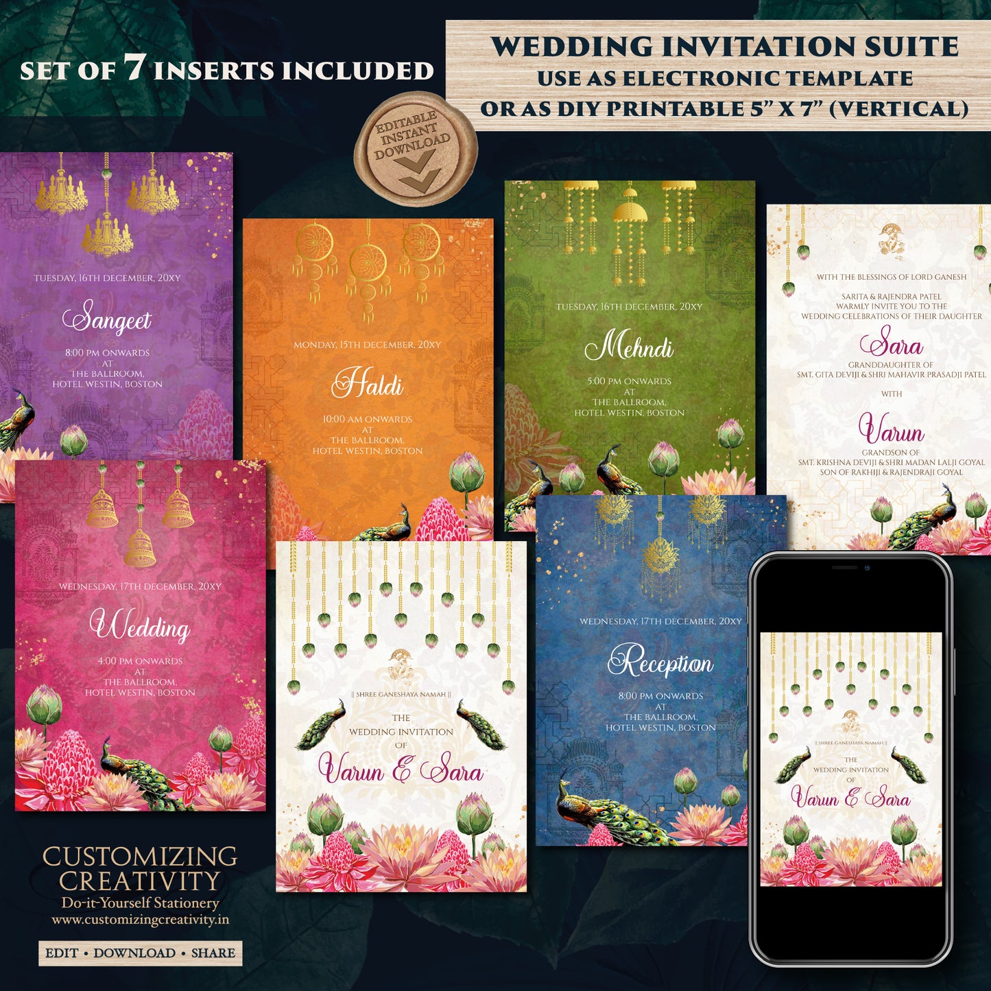 Indian wedding invite Gujarati Kankotri, Digital Hindu Wedding card & Indian Wedding invitation, Hindu invitation as Hindu wedding invite