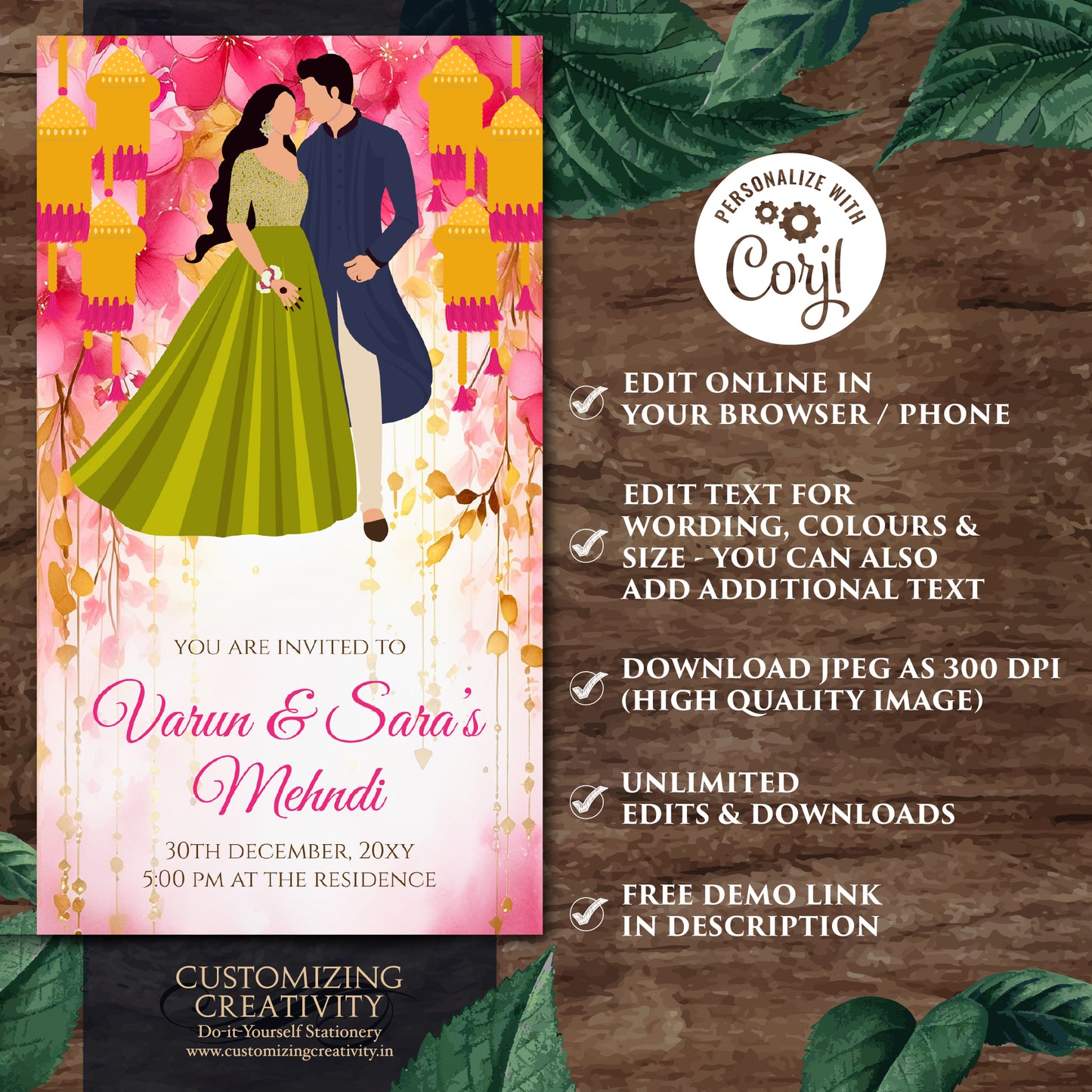Mehendi invitation Digital Mehndi invite, Mehndi invitations Digital Dholki invite & Mendhi Night invite as Dholki invitations Mehndi cards