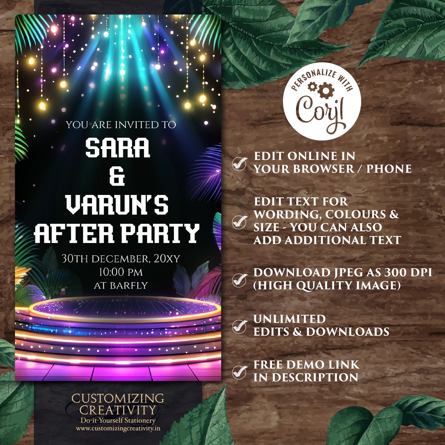 Digital Indian Cocktail Party invitation Indian Wedding After Party invite, Digital Indian Youngsters Party invite & Wedding Cocktail invite