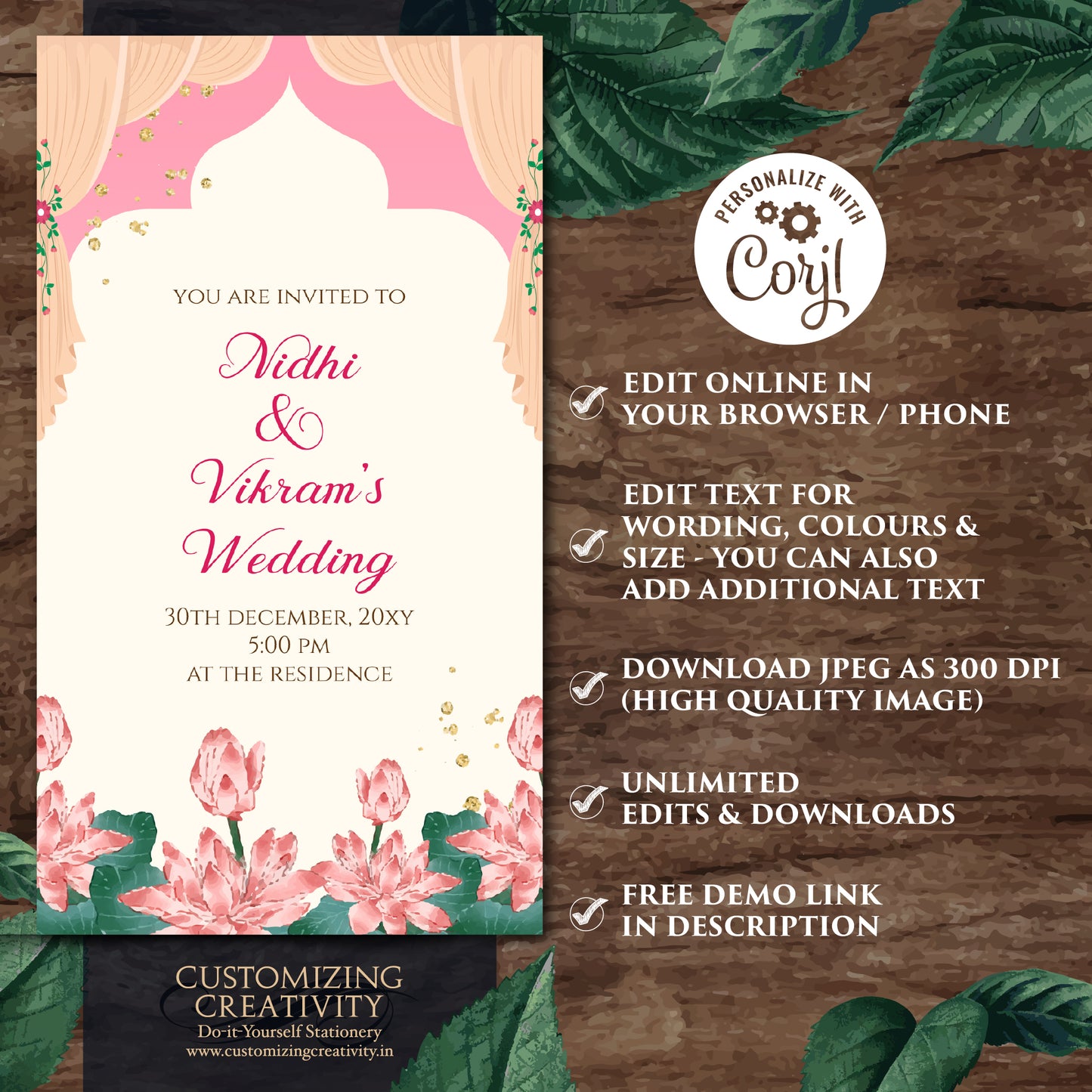 Digital Indian Wedding invite Hindu Wedding card, Hindu invitation as Indian wedding cards, Indian Wedding invitation & Hindu wedding invite