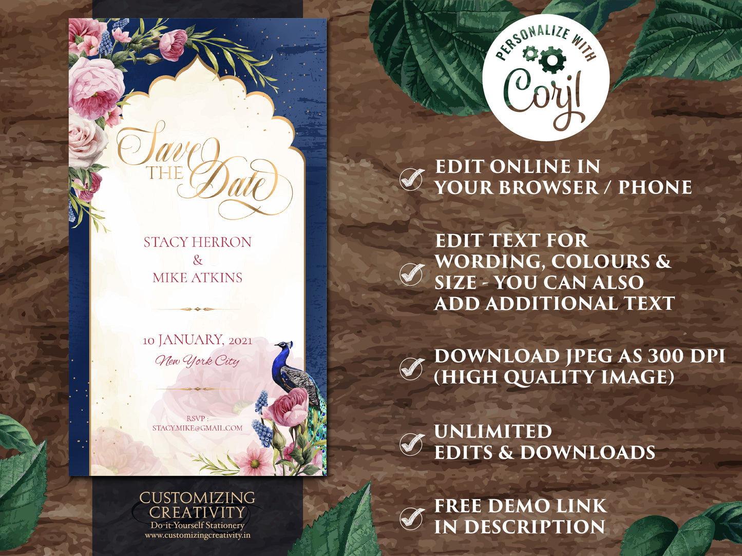 Indian Save the date Navy Wedding, Digital Blue Save the date template Peacock & Navy Save the date, Peacock Save the date Navy Blue Hindu