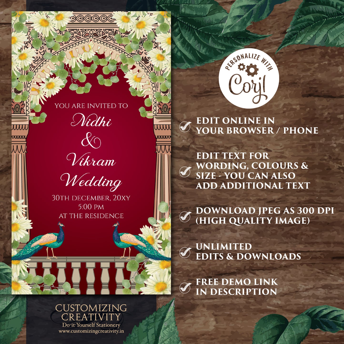 Digital Hindu Wedding invite Indian Wedding invitation, Hindu invitation as Hindu wedding cards, Indian Wedding card & Indian wedding invite