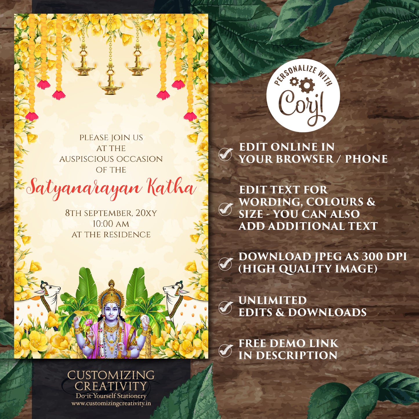 Satyanarayan pooja invitation Indian puja invite, Indian Satya Narayan katha invitation, Satyanarayan invitation & Satyanarayan katha invite
