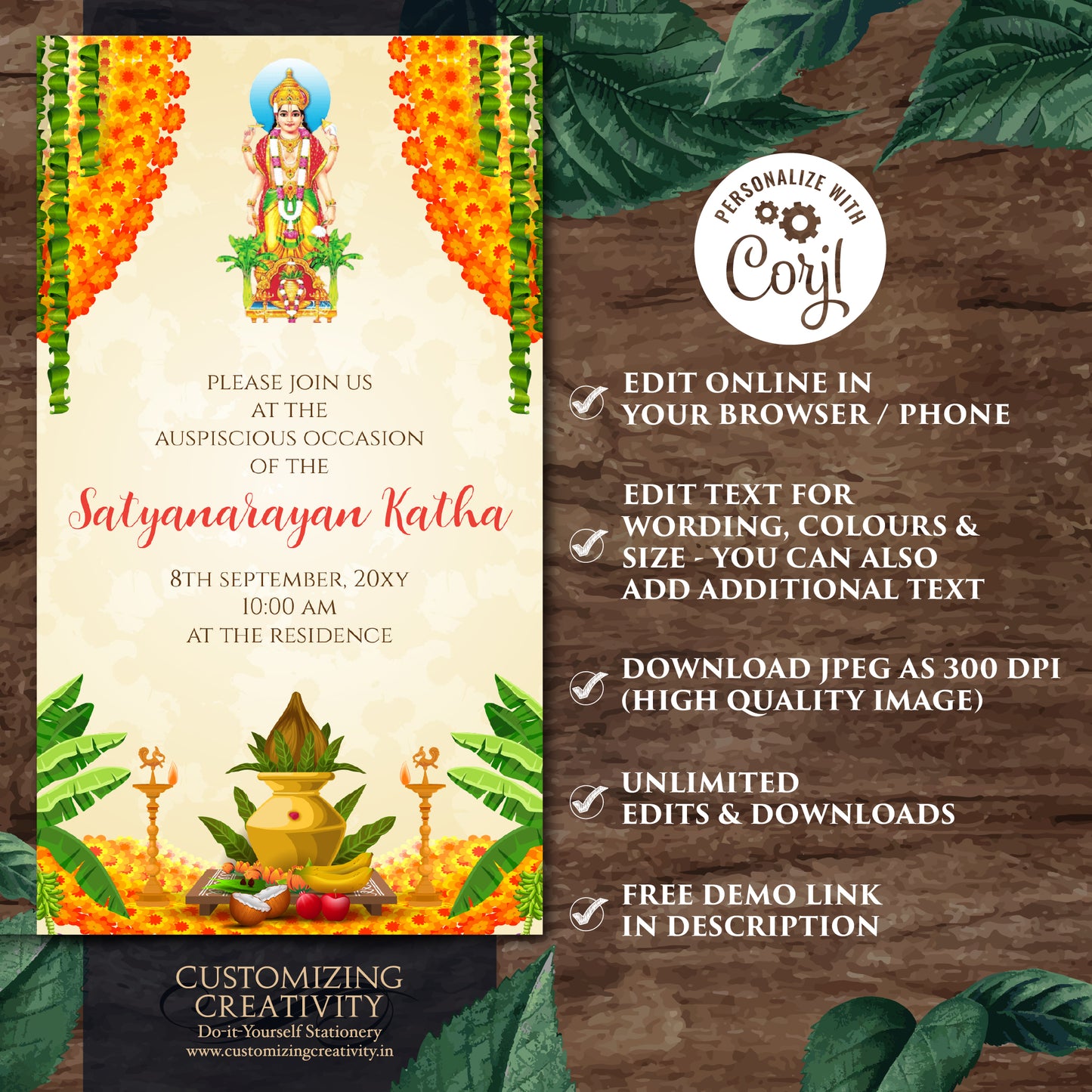 Satyanarayan pooja invitation Indian Satya Narayan katha invitation, Satyanarayan invitation Indian puja invite & Satyanarayan katha invite