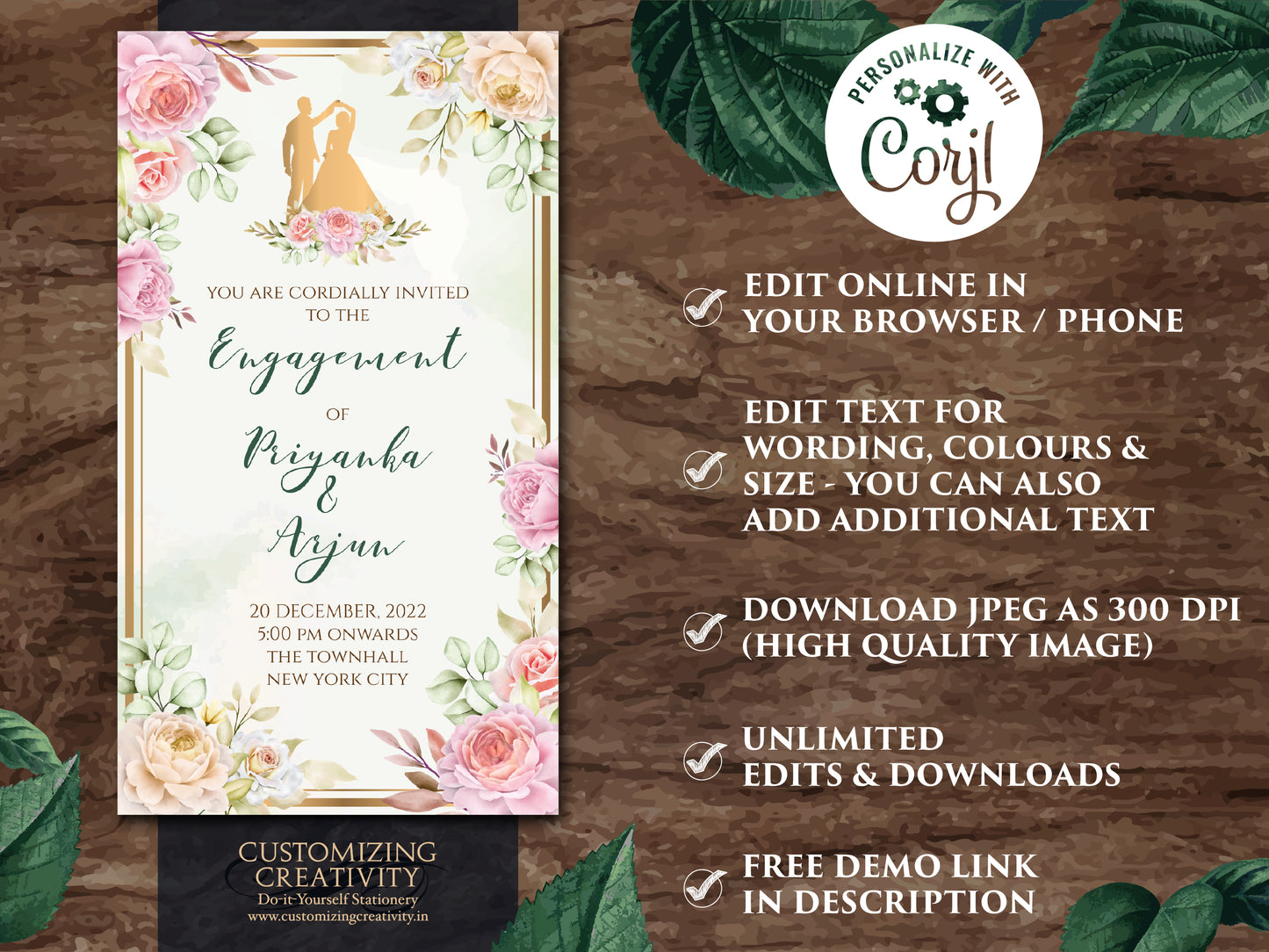 Engagement invitation as Ring Ceremony invites, Indian Engagement invites & Digital Roka Cards, Ring Ceremony invitation as Engagement card