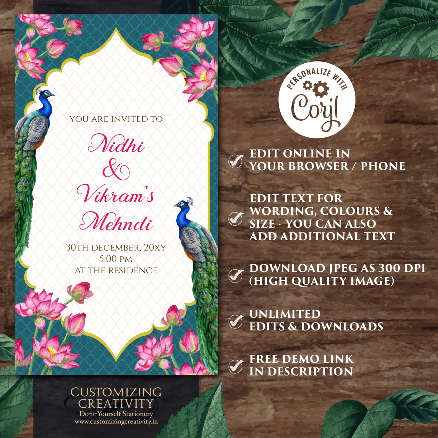 Digital Mehndi invite Dholki invitation, Mehendi invitation & Digital Mehndi invitation, Mendhi Night invite as Dholki invites Mehndi cards