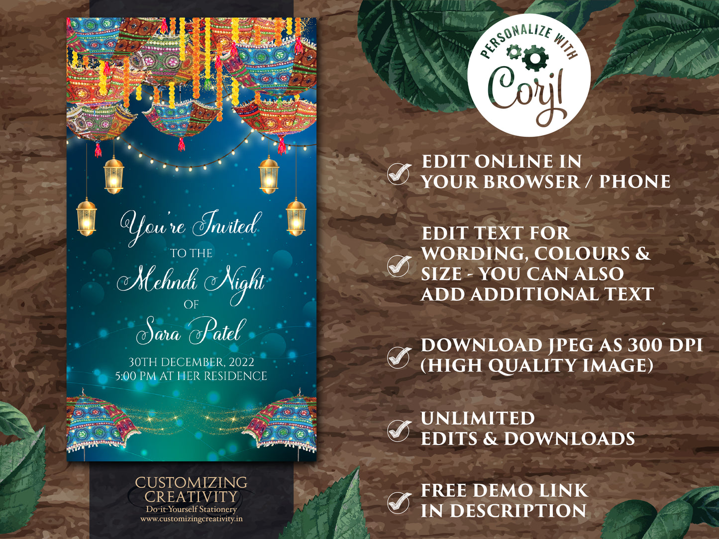 Dholki invites as Mehndi invitations, Digital Mehndi invites & Mehndi Invites, Mendhi Night invites as Mehendi invites, Mehendi invitations