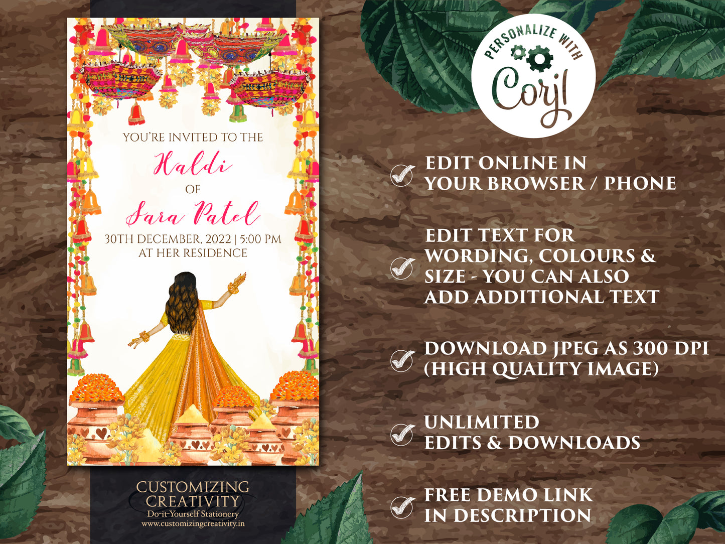 Digital Haldi invites & Haldi invitations, Electronic Haldi card as Holud invitations, Digital Pithi invites as Mayoun invites, Holud invite