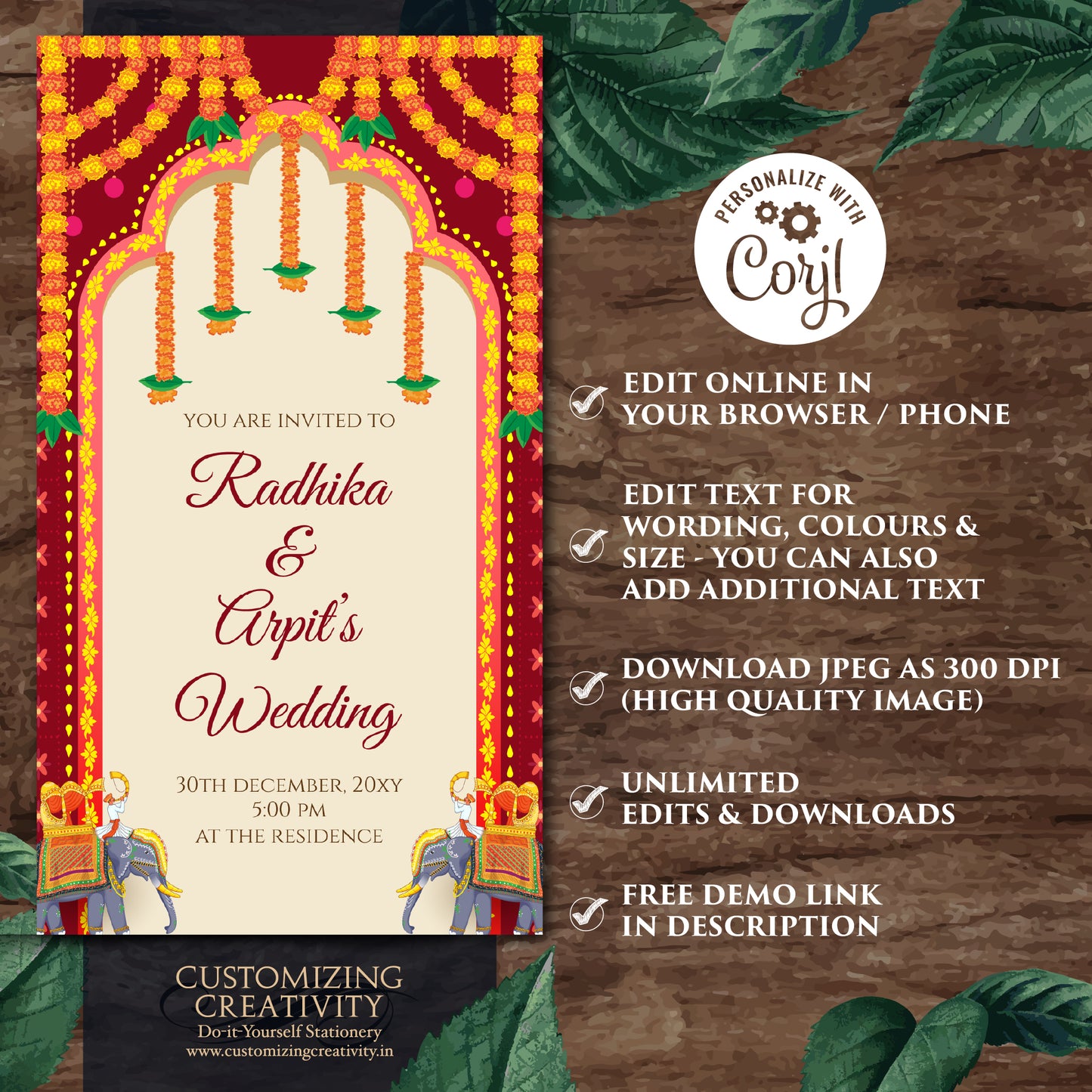 Indian Wedding invite & Hindu Wedding card, Digital Hindu invitation Indian wedding cards, Indian Wedding invitation as Hindu wedding invite