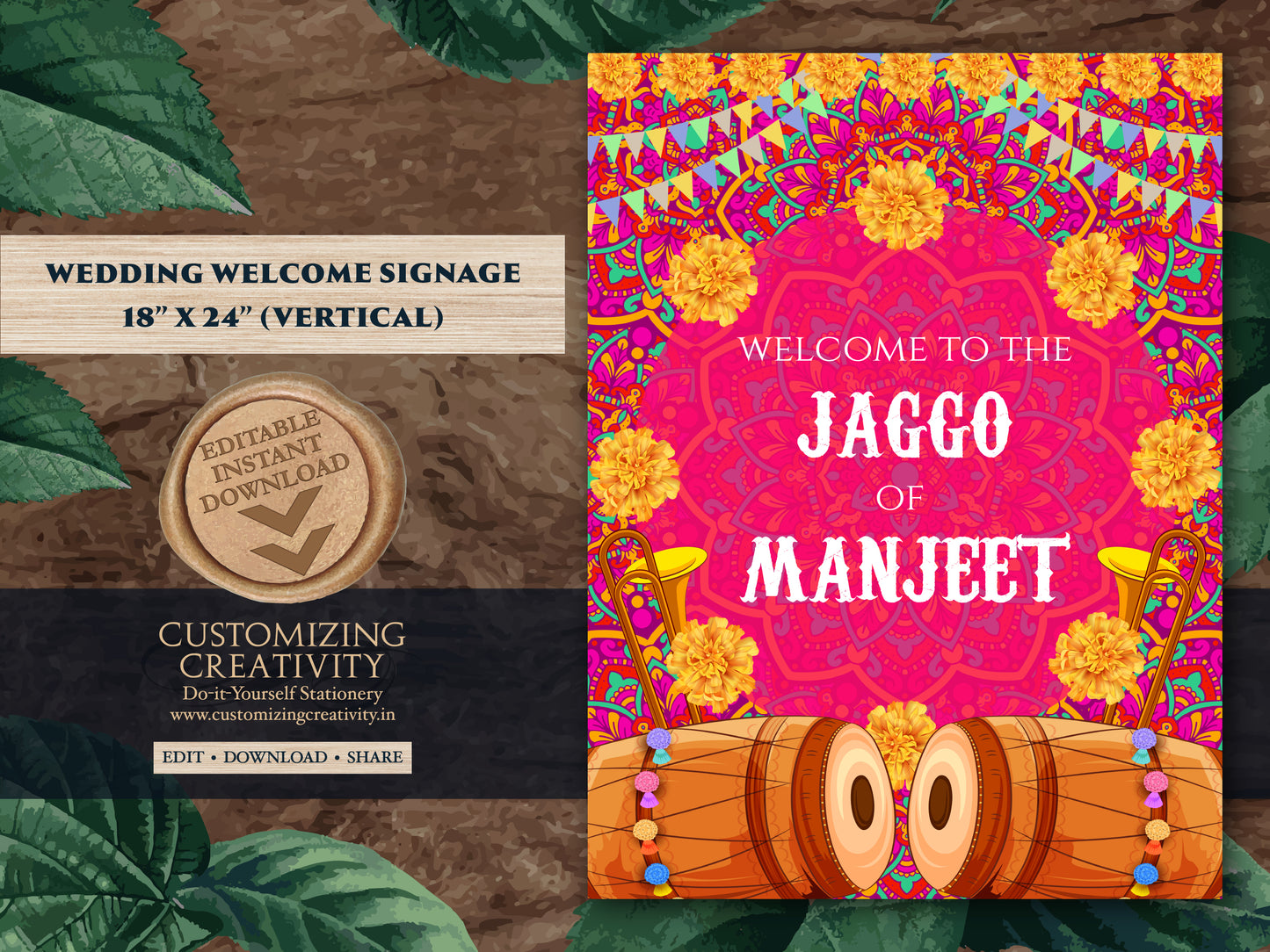 Jaggo Welcome sign as Jaggo sign, Jago Welcome Sign as Jago signs, Punjabi Wedding sign as Jaggo party sign, Welcome to Jaggo as Jago poster