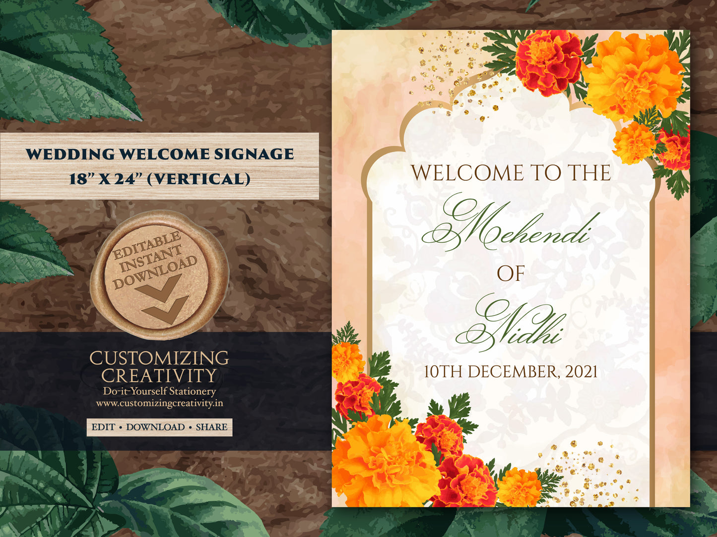 Marigold Welcome Signs for Indian Welcome sign, Mehndi Signs for Indian Mendhi Welcome Signage, Indian Wedding Sign marigold Henna Party