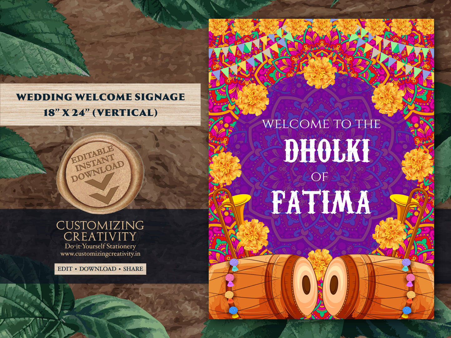 Dholki decorations & Dholki Welcome Signs, Muslim Dholki signs as Dholki Decor sign, Muslim Wedding signs as Dholki Night Signs, Dholak sign