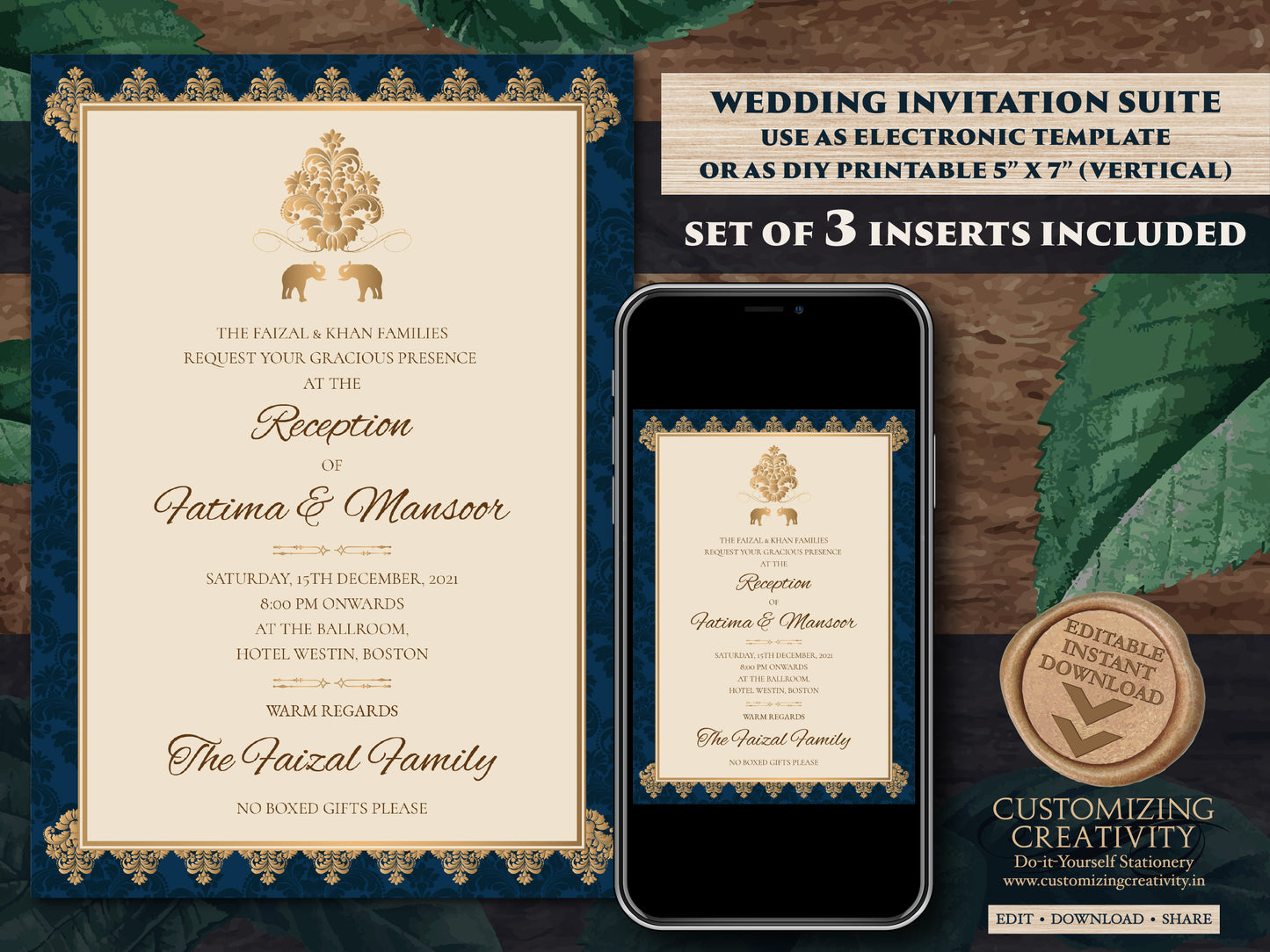 Muslim Wedding invitation as Arabic Wedding Card, Nikkah invite, Nikah invitation as Arabic invite, Moroccan invite as Muslim invitation