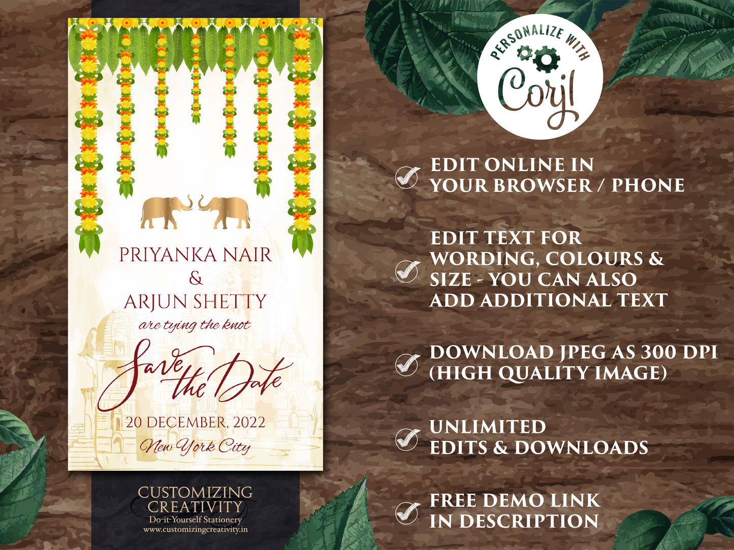 South Indian Save the date Digital as Tamil Wedding Save the dates, Hindu Save the date Kalyanam & Telugu Wedding Save the Date Electronic