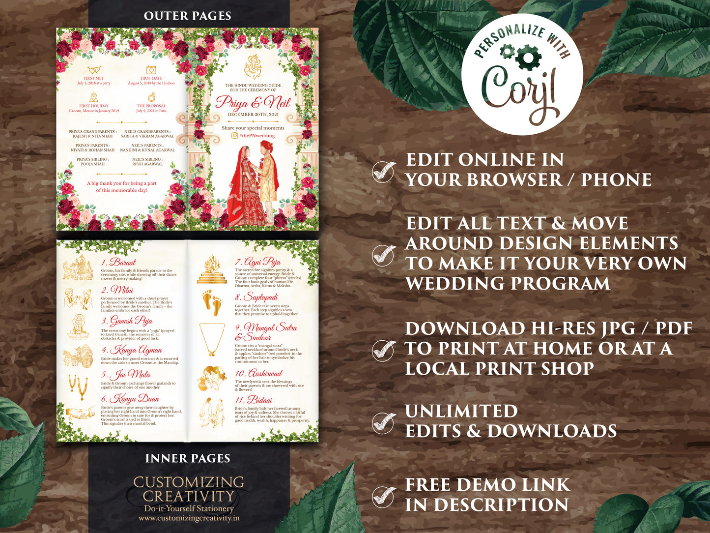 Hindu Ceremony Program & Indian Wedding program guide, Gujarati Wedding program template Hindu as Hindu Wedding guide, Hindu Wedding Program