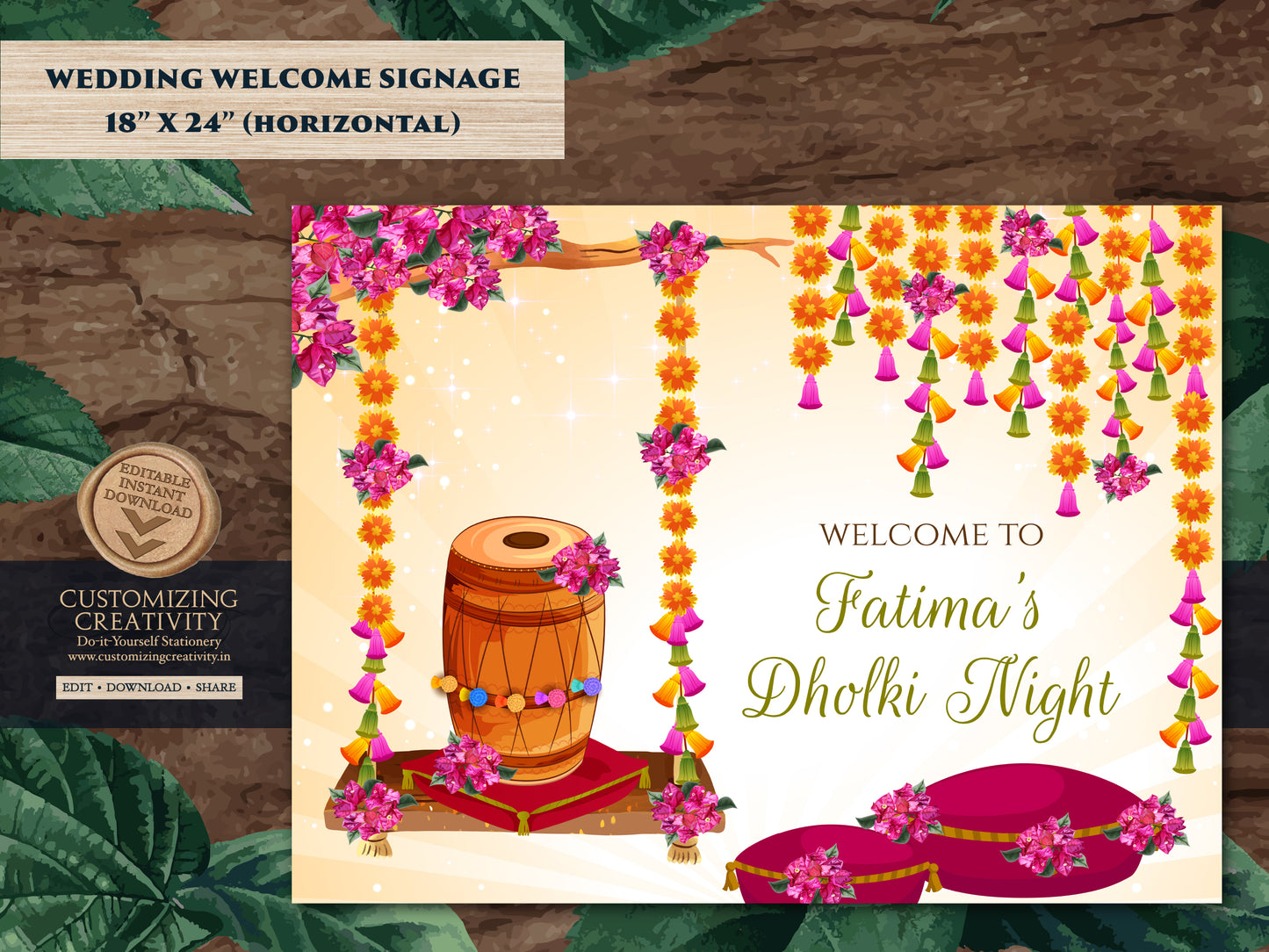 Dholki decoration as Dholki Welcome Sign, Dholki Decor & Dholki sign, Mehndi Welcome sign as Mehndi sign, Mendhi sign as Mendhi welcome sign