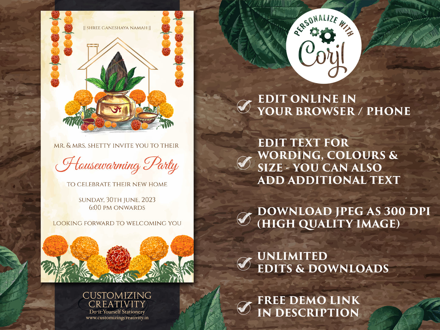 Indian Housewarming invitations & Indian new home invites, Digital Housewarming invites as Griha Pravesh invites as Indian house invites