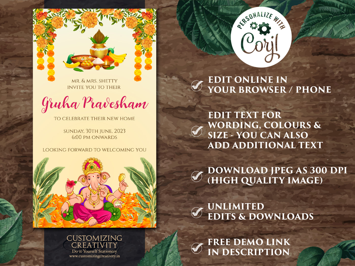 Gruha Pravesh invite & Pooja invite, Gruha Pravesam invite as Grihapravesh invite, Indian Housewarming invitation Housewarming invite