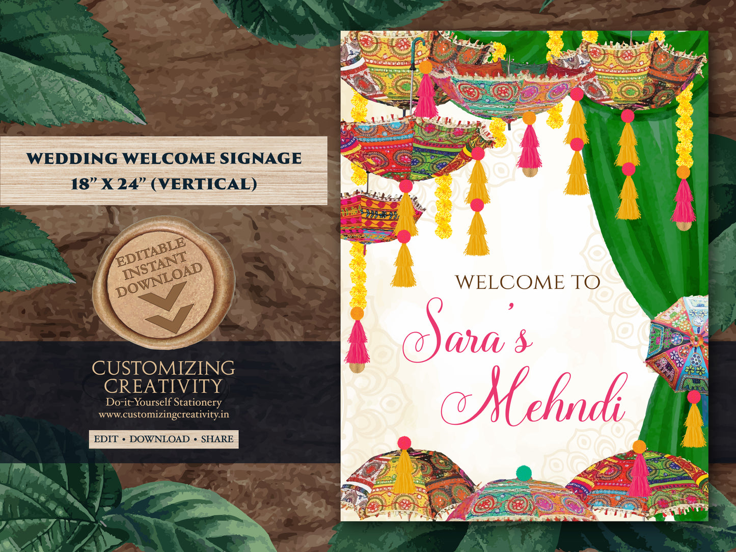 Mendhi Welcome signs & Mehndi decor sign Umbrella, Mendhi Signs as Mehndi poster, Mehndi Umbrella Desi decor as Mehendi signs, Mehndi signs