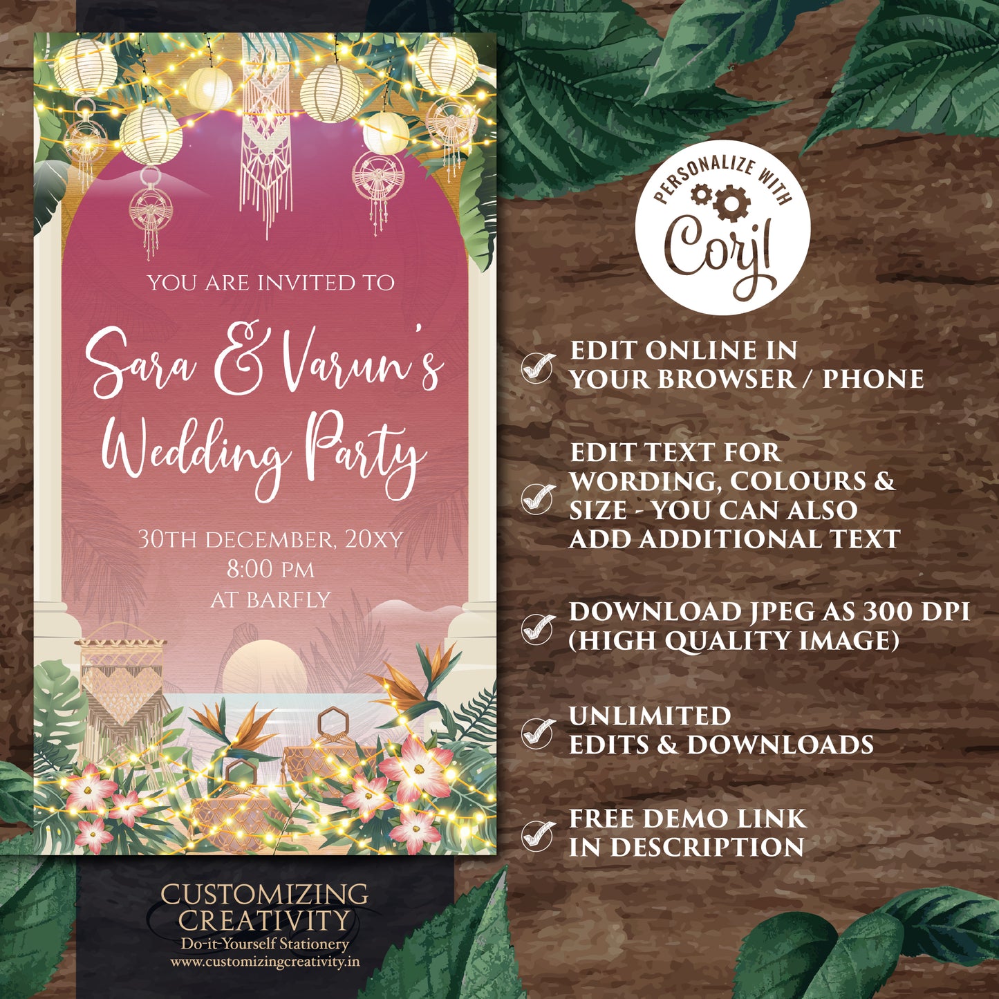 Digital Wedding Cocktail invite Indian Wedding After Party invite, Indian Youngsters Party invite & Digital Indian Cocktail Party invitation