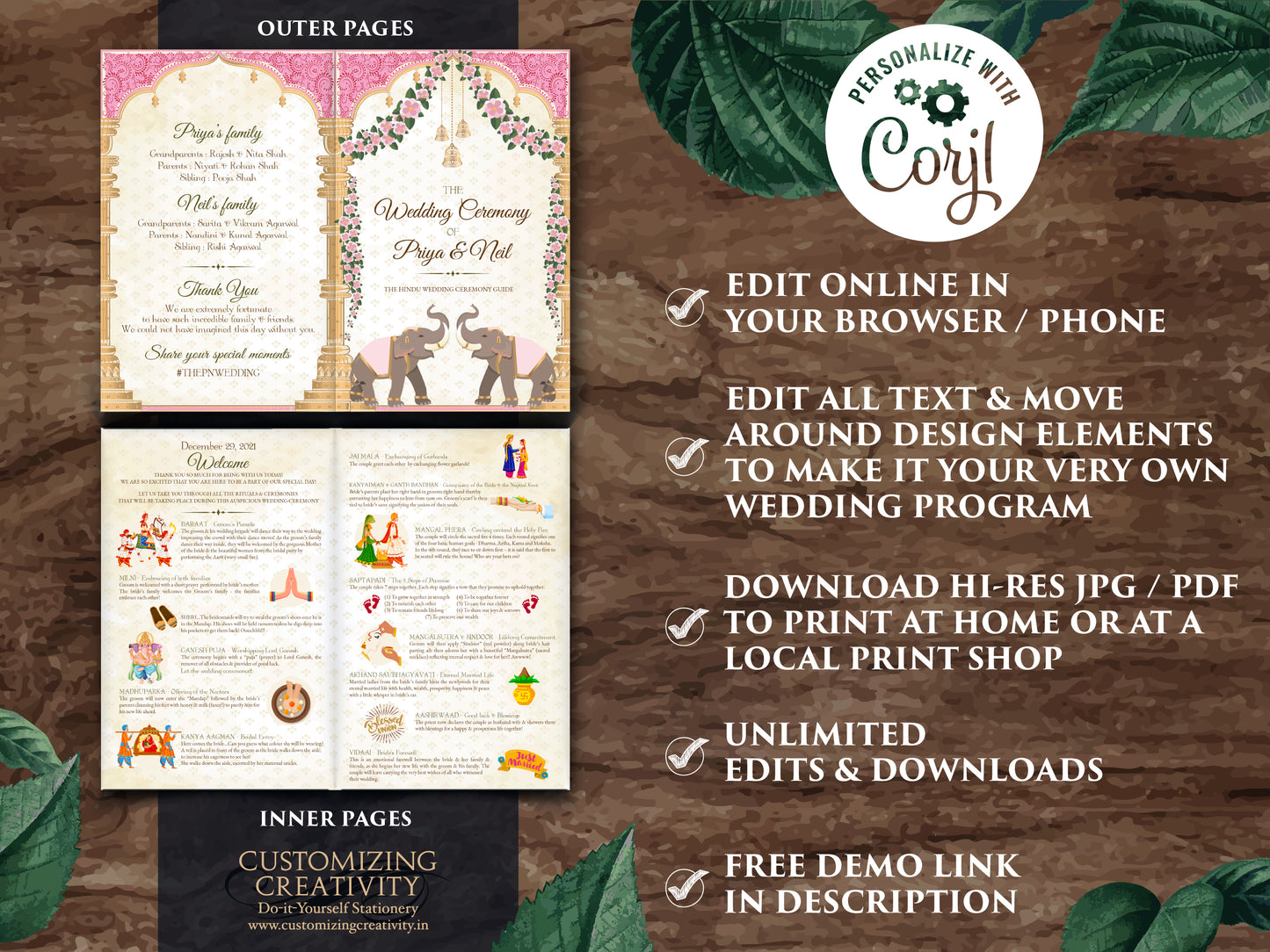 Gujarati Wedding program as Indian Wedding guide, Hindu Wedding Program & Indian Wedding program, Indian infographic Hindu wedding timeline