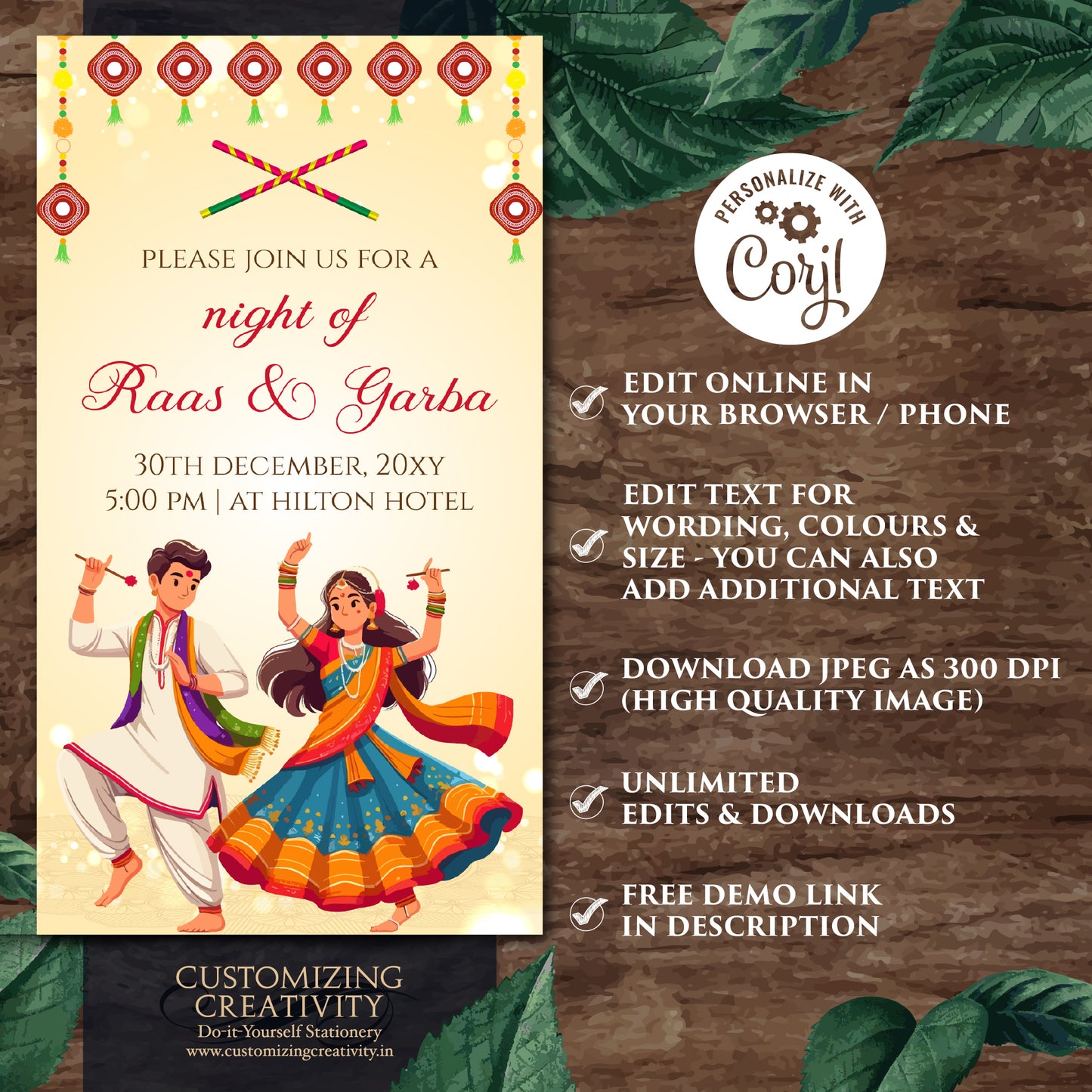 Digital Navratri invites Raas Garba invitations, Raas Garba night invites Digital Dandiya invitation, Wedding Dandiya night invite Digital