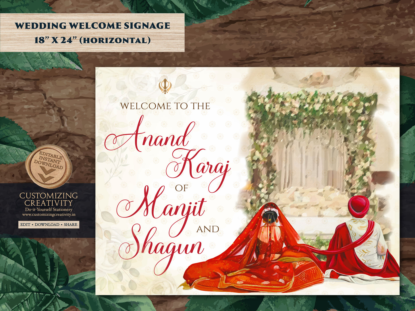 Anand Karaj Signs, Sikh Welcome Signs & Sikh Wedding Welcome Signs as Anand Karaj Signage, Welcome to Anand Karaj as Sikh ceremony signs